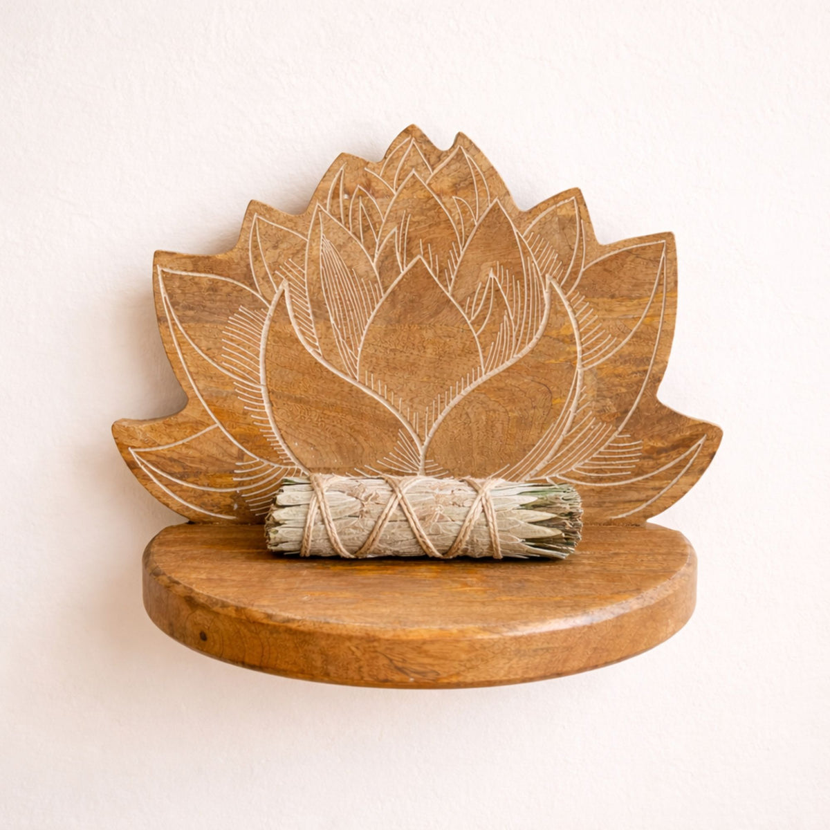 Lotus Wall Shelf, Whitewashed Mango Wood