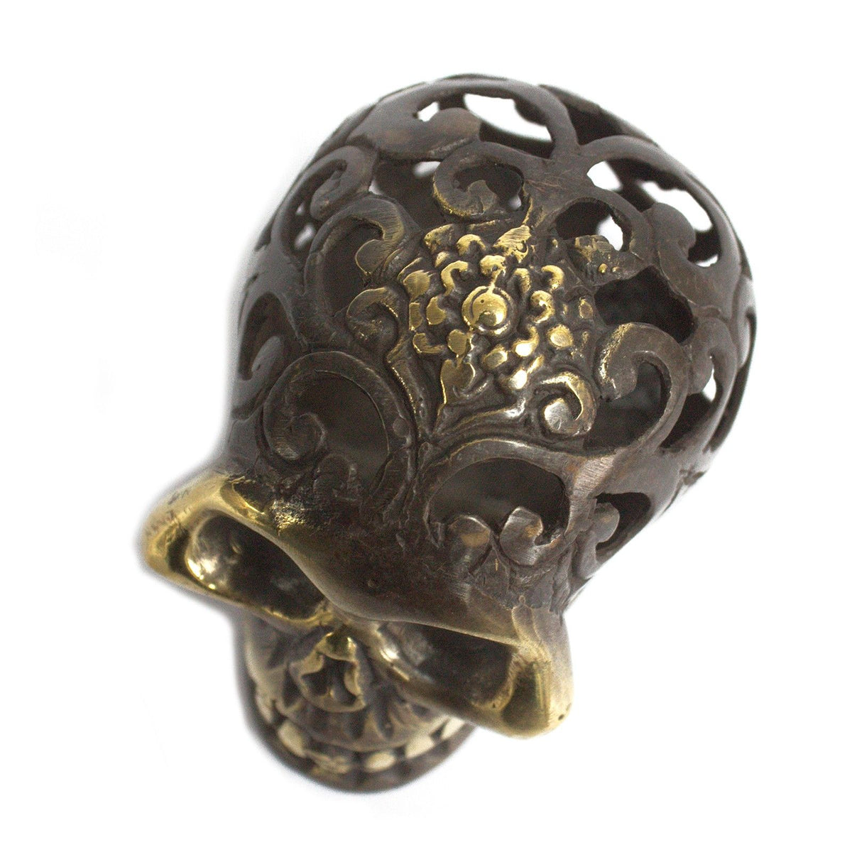Vintage Brass Skull Ornament, Medium
