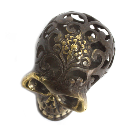 Vintage Brass Skull Ornament, Medium