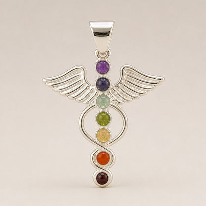 Indian Devotional Pendant - Silver Plated (45cm Cord)- Angel Chakra – detail view
