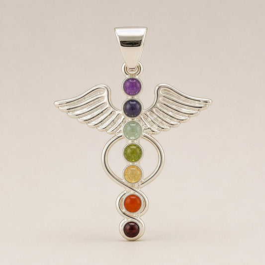 Indian Devotional Pendant - Silver Plated (45cm Cord)- Angel Chakra – detail view