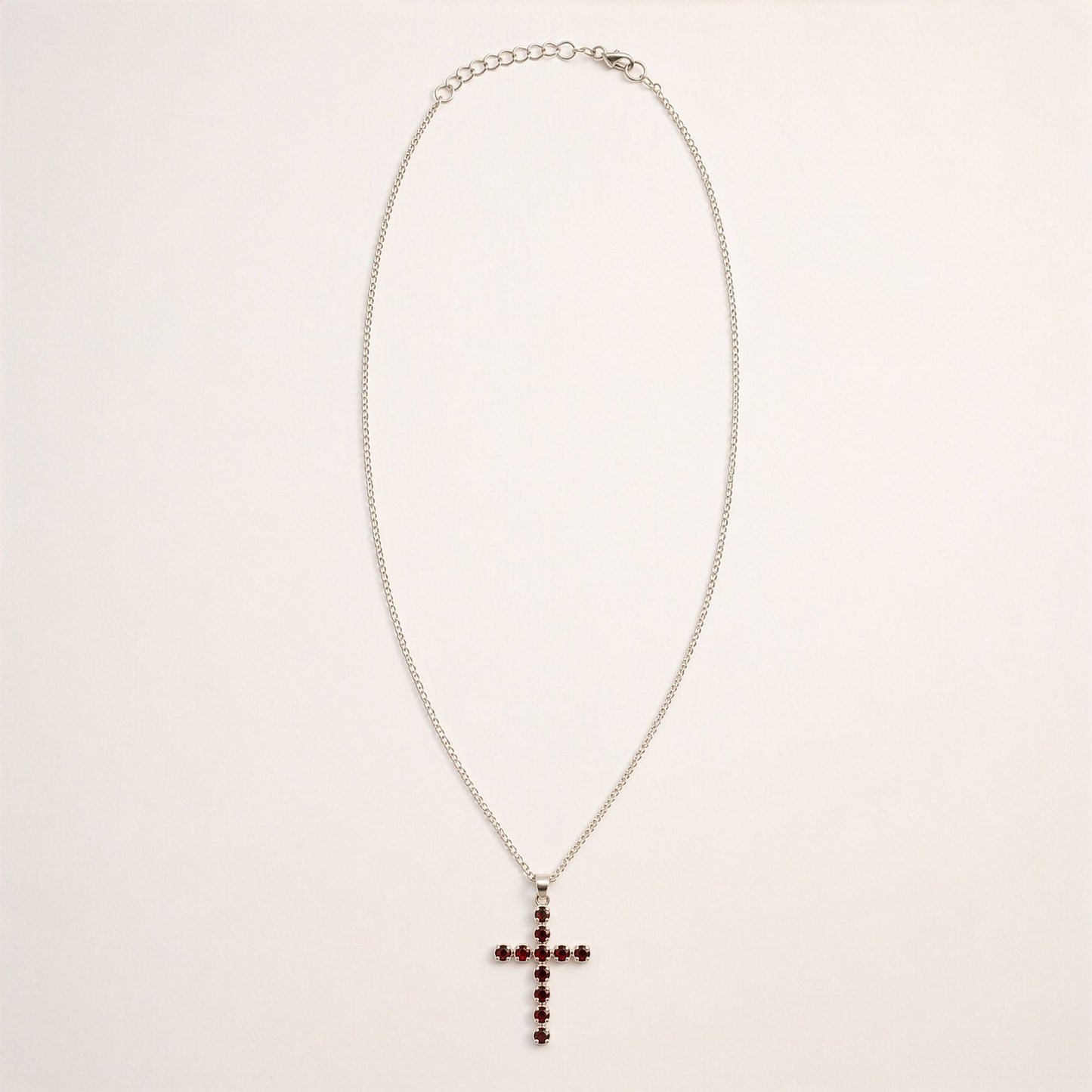 Indian Devotional Pendant - Silver Plated (45cm Chain)- Garnet Crucifix | Auro & Co