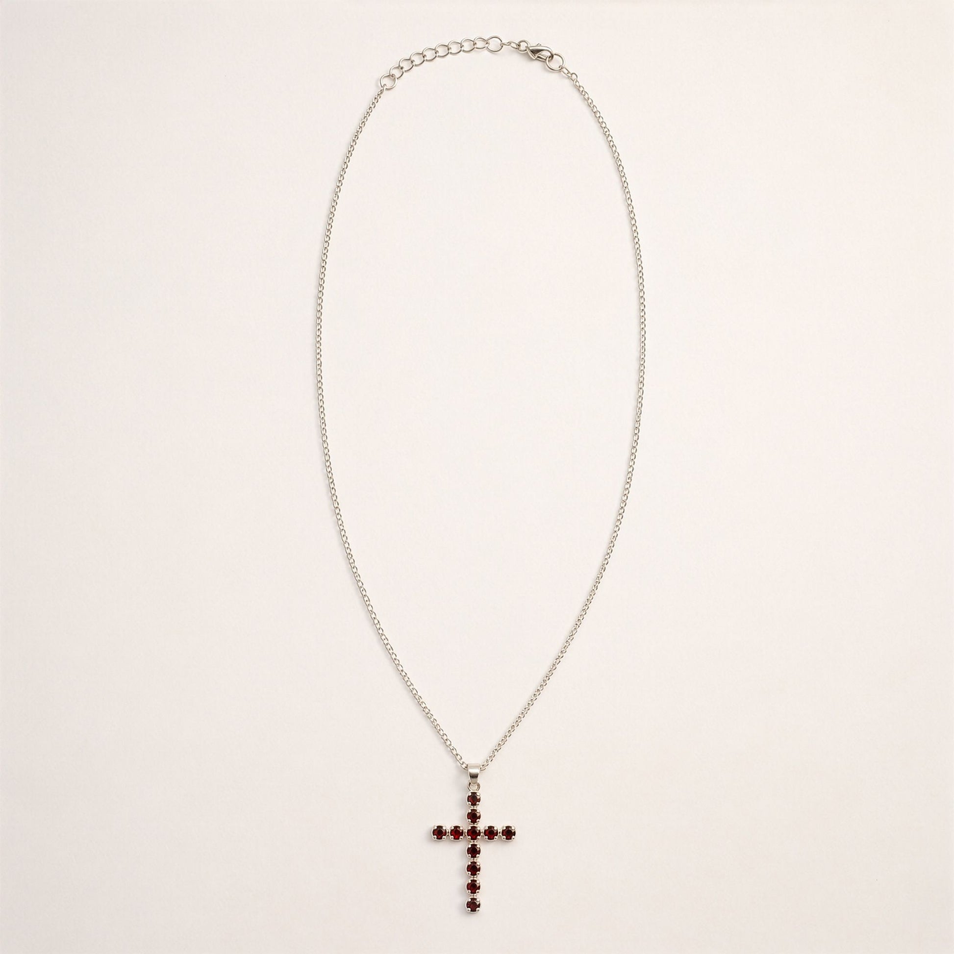 Indian Devotional Pendant - Silver Plated (45cm Chain)- Garnet Crucifix | Auro & Co