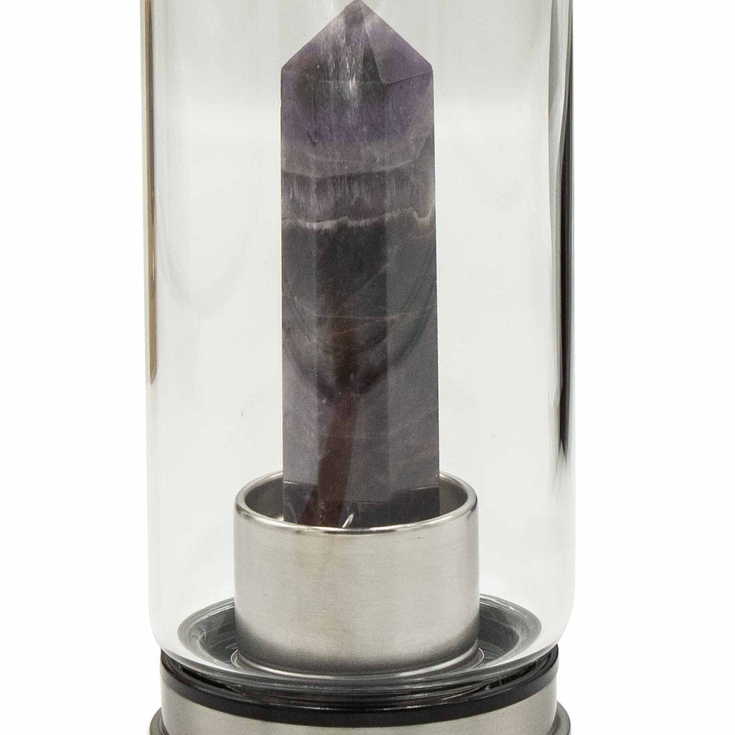 Crystal Infused Glass Water Bottle - Relaxing Amethyst - Obelisk – lifestyle shot