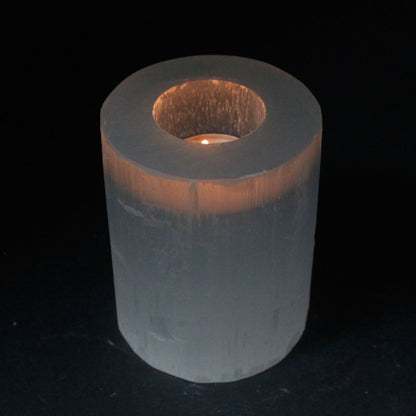 Selenite Cylinder Candle Holder - 10 cm – detail view