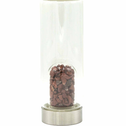 Crystal Infused Glass Water Bottle - Invigorating Red Jasper - Chips – detail view