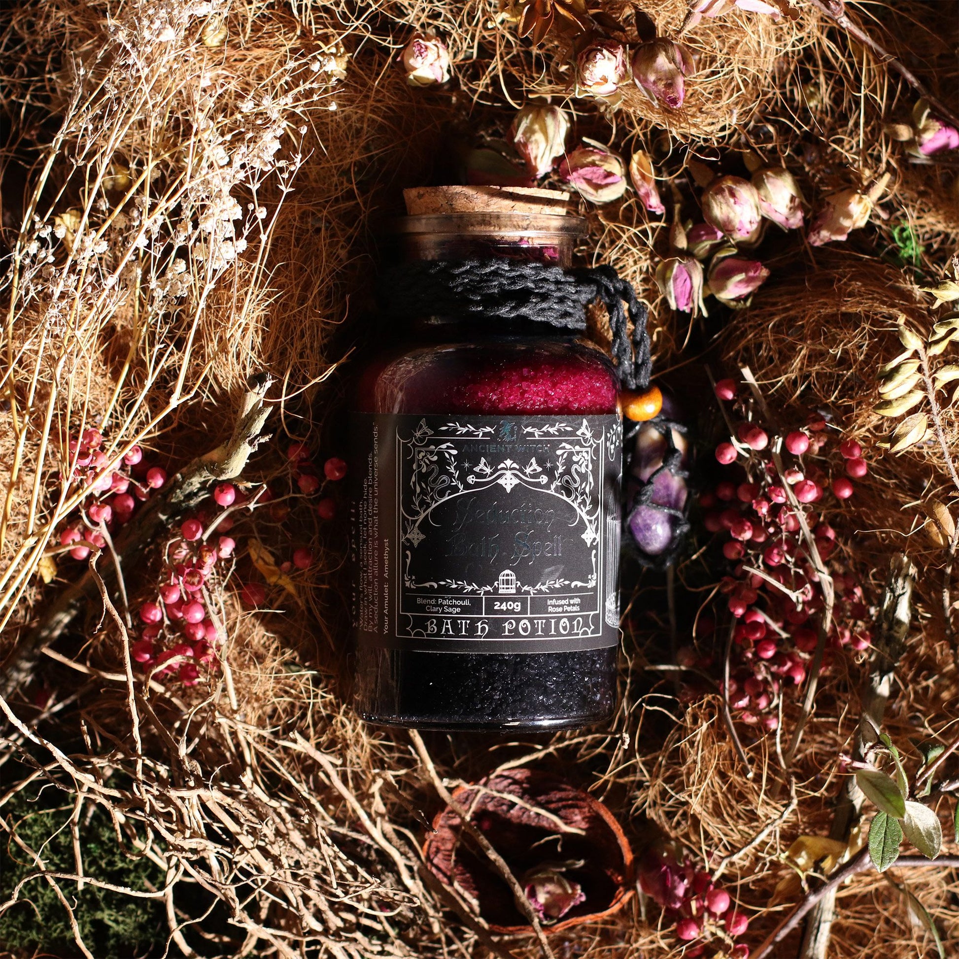Ancient Witch Bath Spell Potion & Amethyst Crystal Amulet - Seduction – product image 5