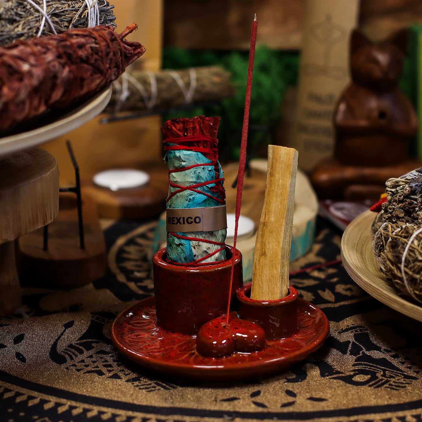 Palo Santo Stick & Smudge Holder - Mandala - Red with Heart Gloss – product image 7