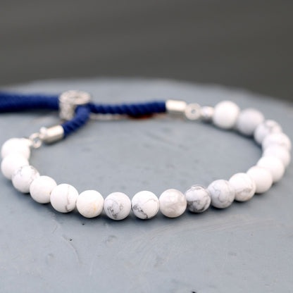 925 Silver Plated Gemstone Navy String Bracelet - White Howlite – lifestyle shot