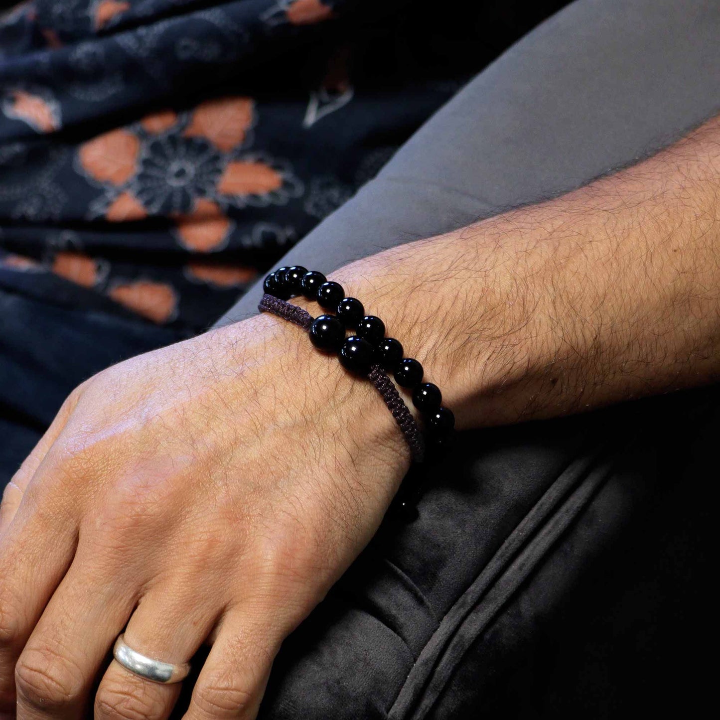 Gemstone Double Power Bracelets- Black Agate – lifestyle shot