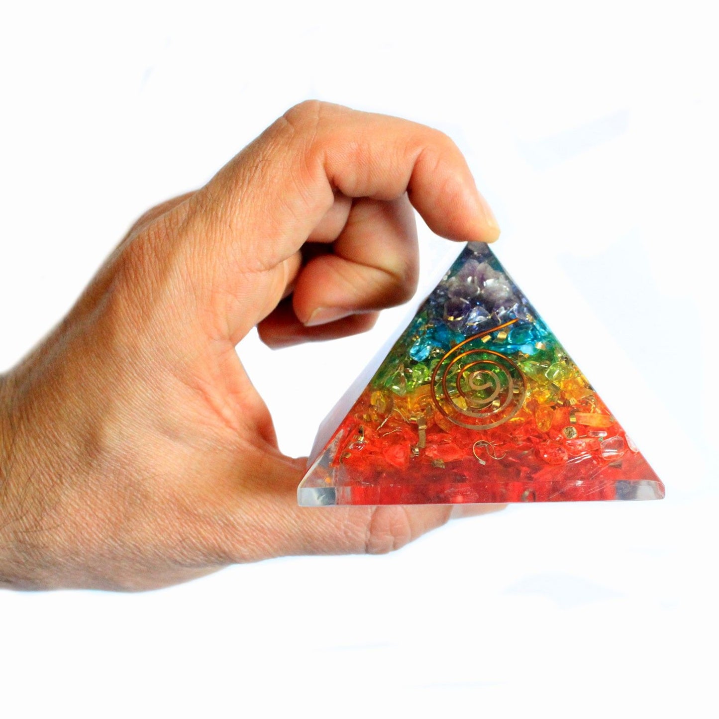 Lrg Orgonite Pyramid 70mm - Chakra Gemchips – lifestyle shot