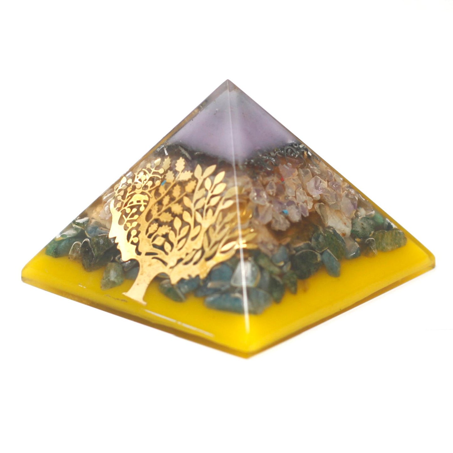 Lrg Organite Pyramid 70mm - Tree（gold base) | Auro & Co