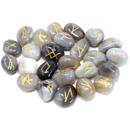 Runes Stone Set in Pouch - Grey Agate | Auro & Co