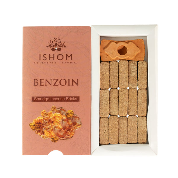 Benzoin Natural Incense Smudge Bricks, Pack of 15 with Burner