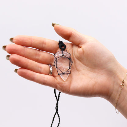 Laced Gemstone Teardrop Pendant - Rock Quartz – detail view
