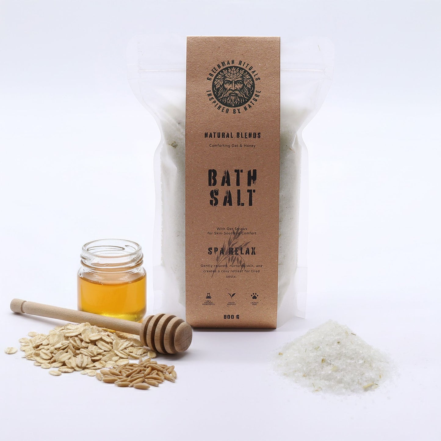 Greenman Rituals Oat & Honey Epsom Bath Salt – Spa Relax Blend – packaging