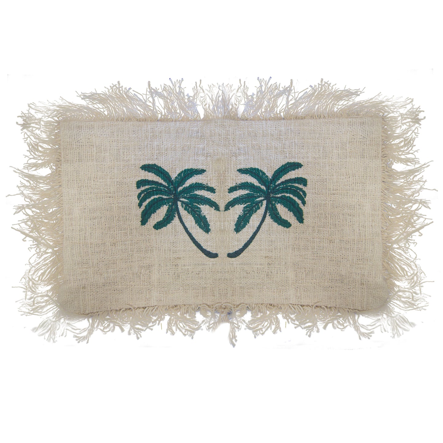 Linen Cushion Cover 30x50cm Palm Tree with Fringe