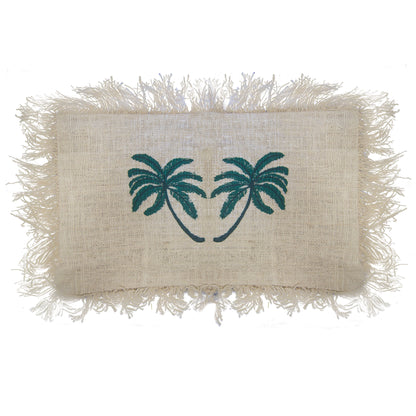 Linen Cushion Cover 30x50cm Palm Tree with Fringe