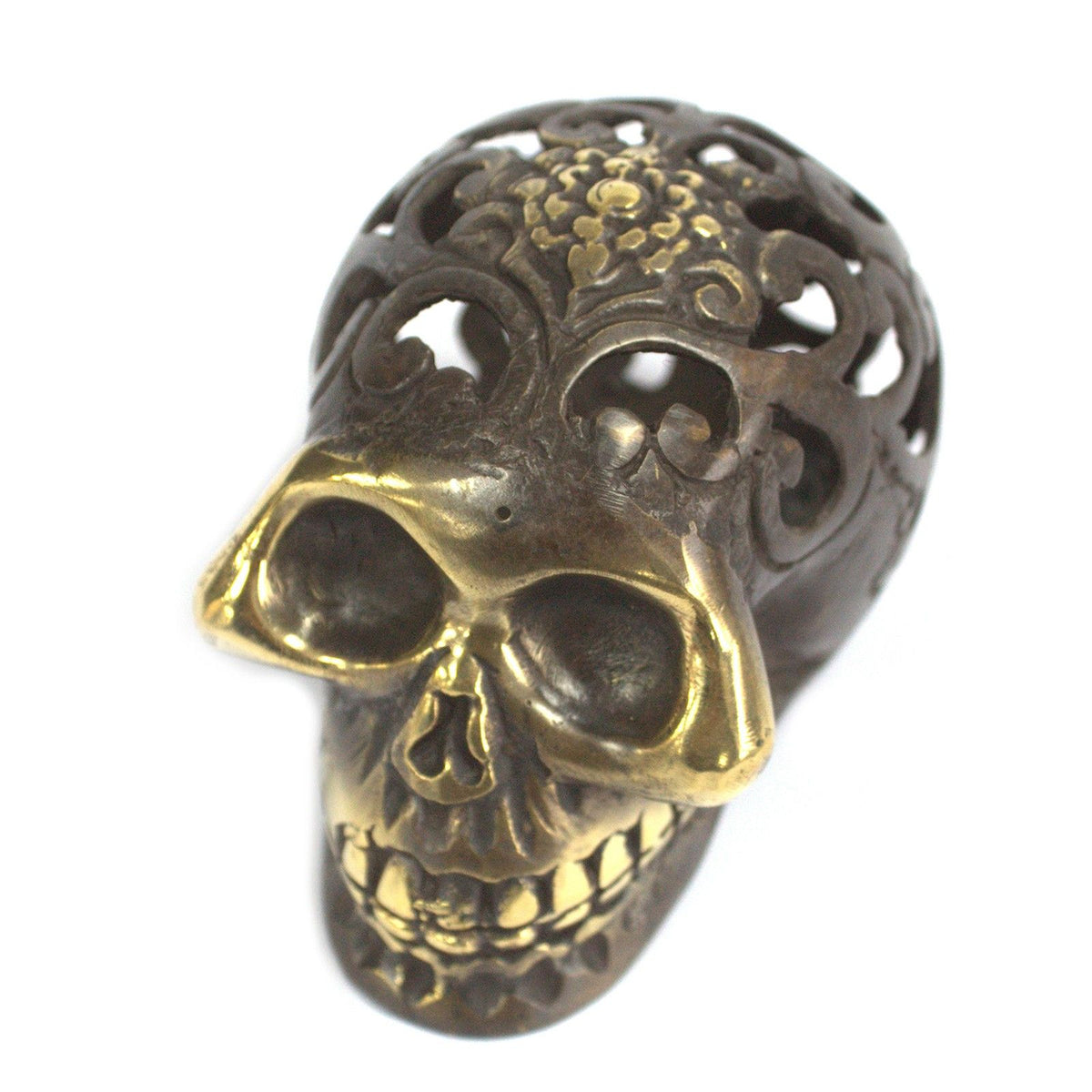 Vintage Brass Skull Ornament, Medium