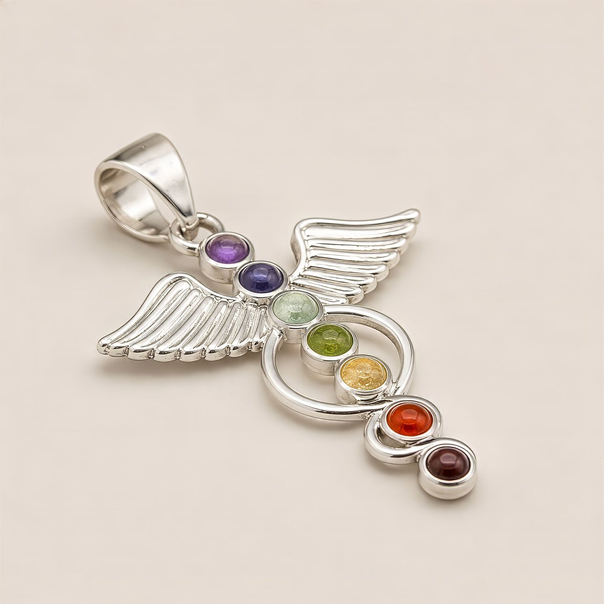 Indian Devotional Pendant - Silver Plated (45cm Cord)- Angel Chakra – lifestyle shot