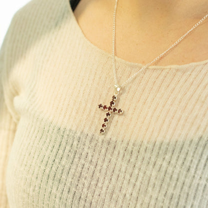 Indian Devotional Pendant - Silver Plated (45cm Chain)- Garnet Crucifix – product image 5