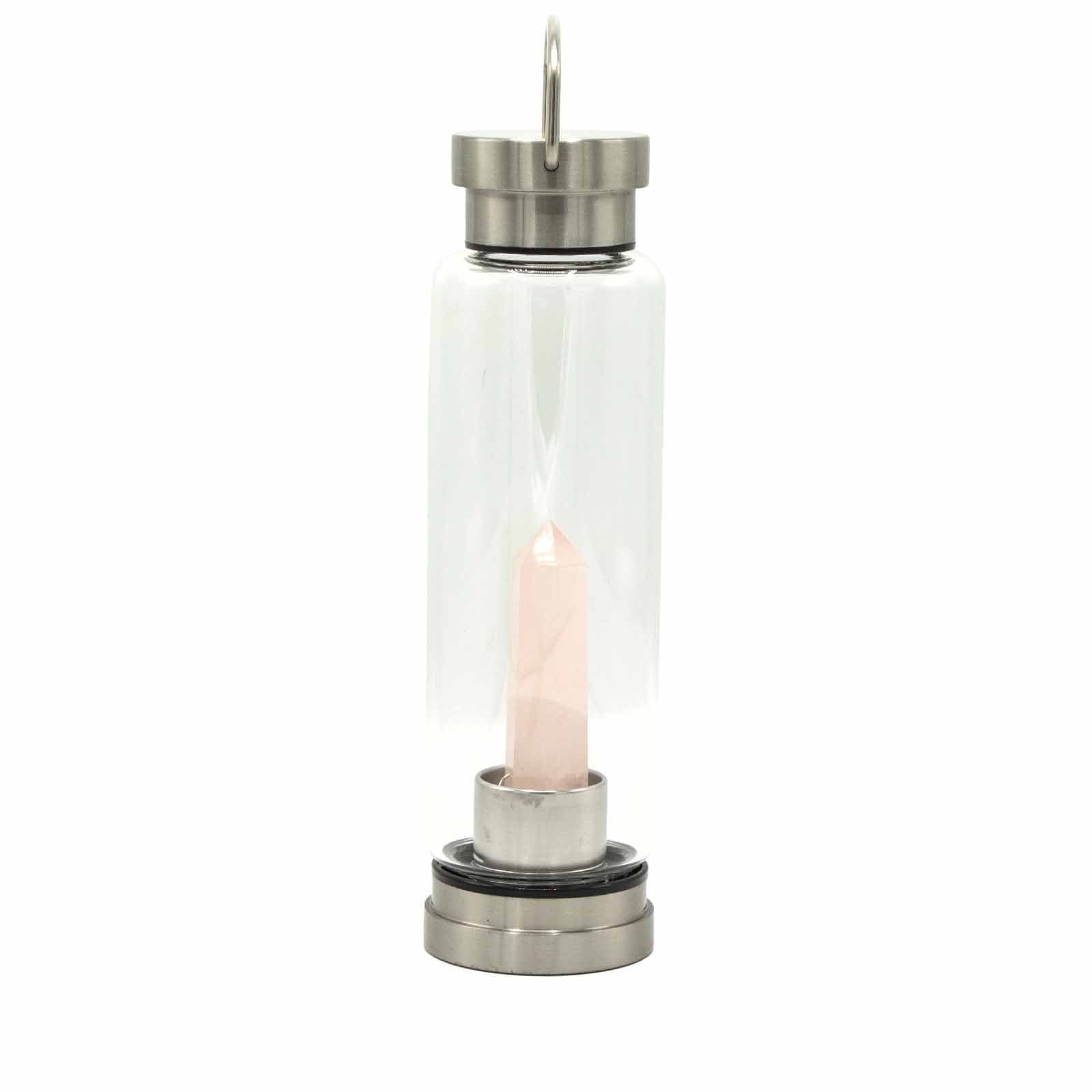 Crystal Infused Glass Water Bottle - Rejuvenating Rose Quartz - Obelisk | Auro & Co