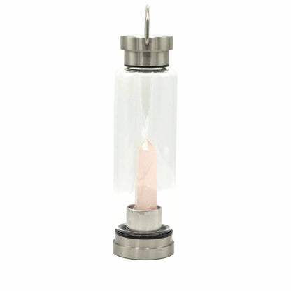 Crystal Infused Glass Water Bottle - Rejuvenating Rose Quartz - Obelisk | Auro & Co