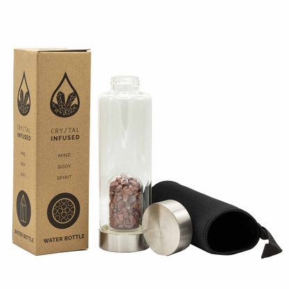 Crystal Infused Glass Water Bottle - Invigorating Red Jasper - Chips – lifestyle shot