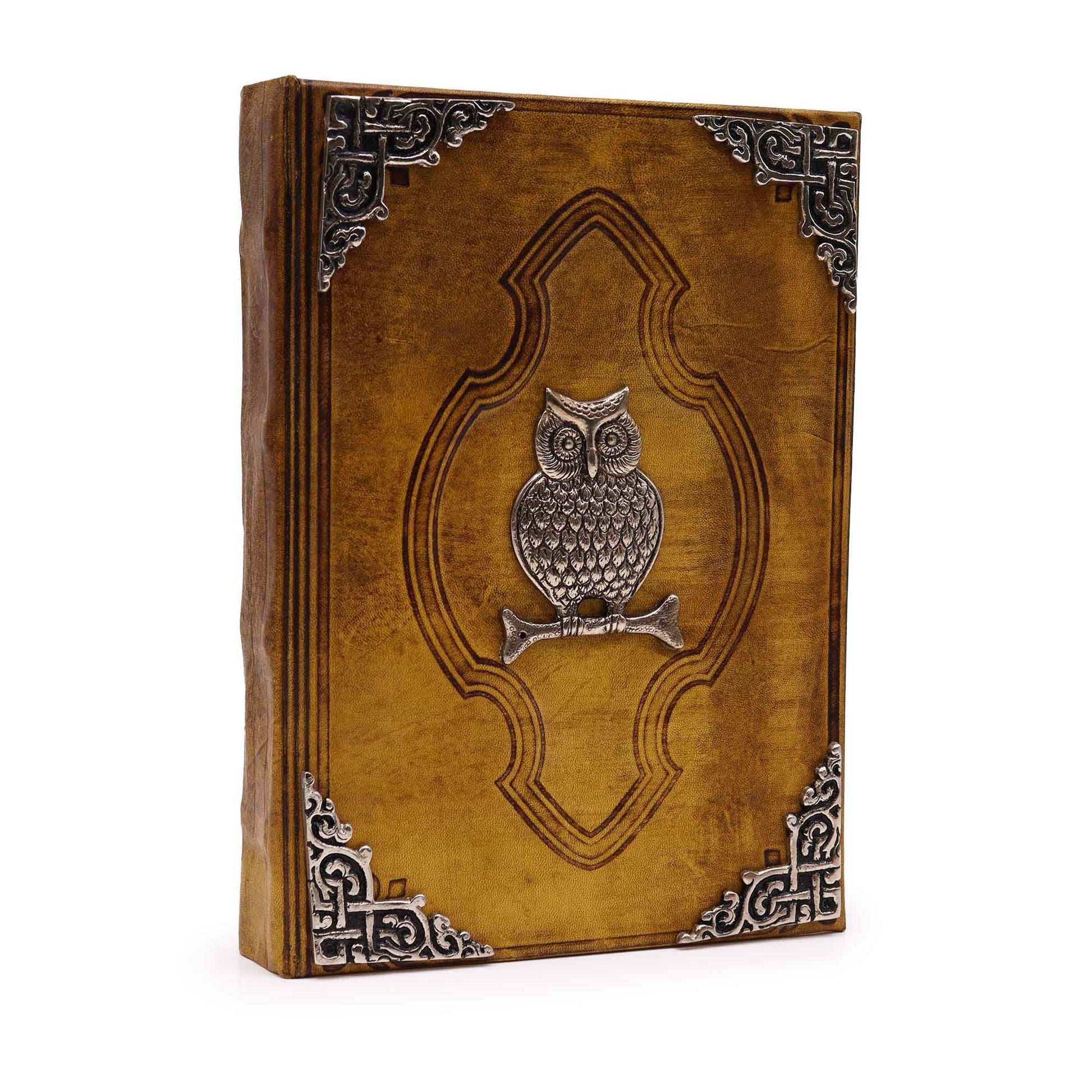 Heafty Coffee Tan Book - Zinc Owl Decor - 200 Deckle Edges Pages - 26x18cm | Auro & Co