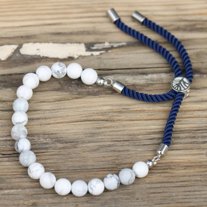 925 Silver Plated Gemstone Navy String Bracelet - White Howlite – packaging
