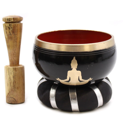 Buddha Singing Bowl Set- Black/Orange 10.7cm – detail view