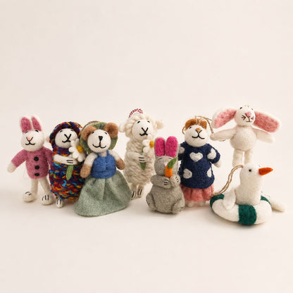 Felt Rabbit & Sheep Charms, Set of 8, Hanging Decorations & Bag Charms