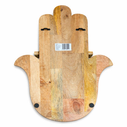 Hamsa Shaped Wall Shelf, Carved Mango Wood, 60cm