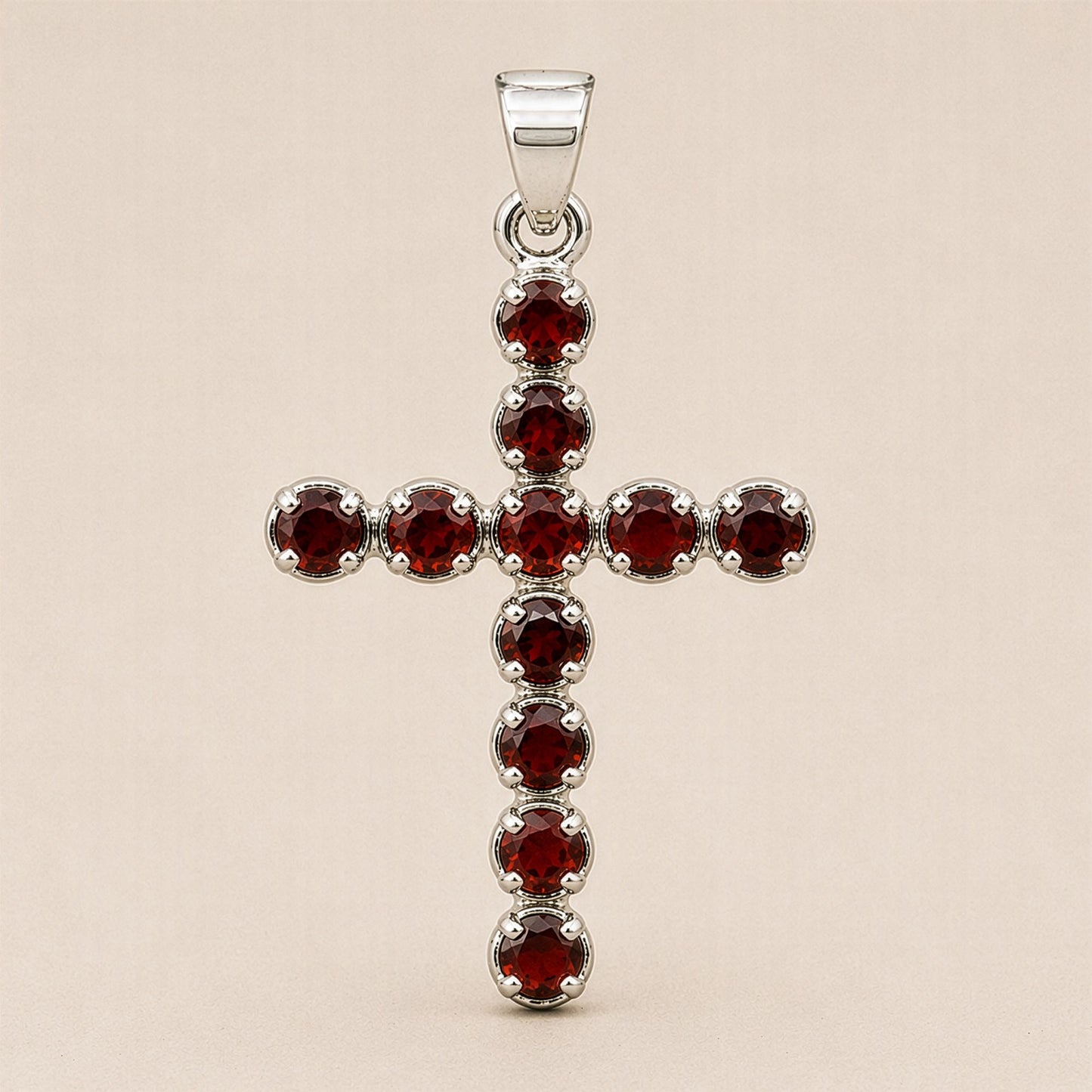 Indian Devotional Pendant - Silver Plated (45cm Chain)- Garnet Crucifix – lifestyle shot