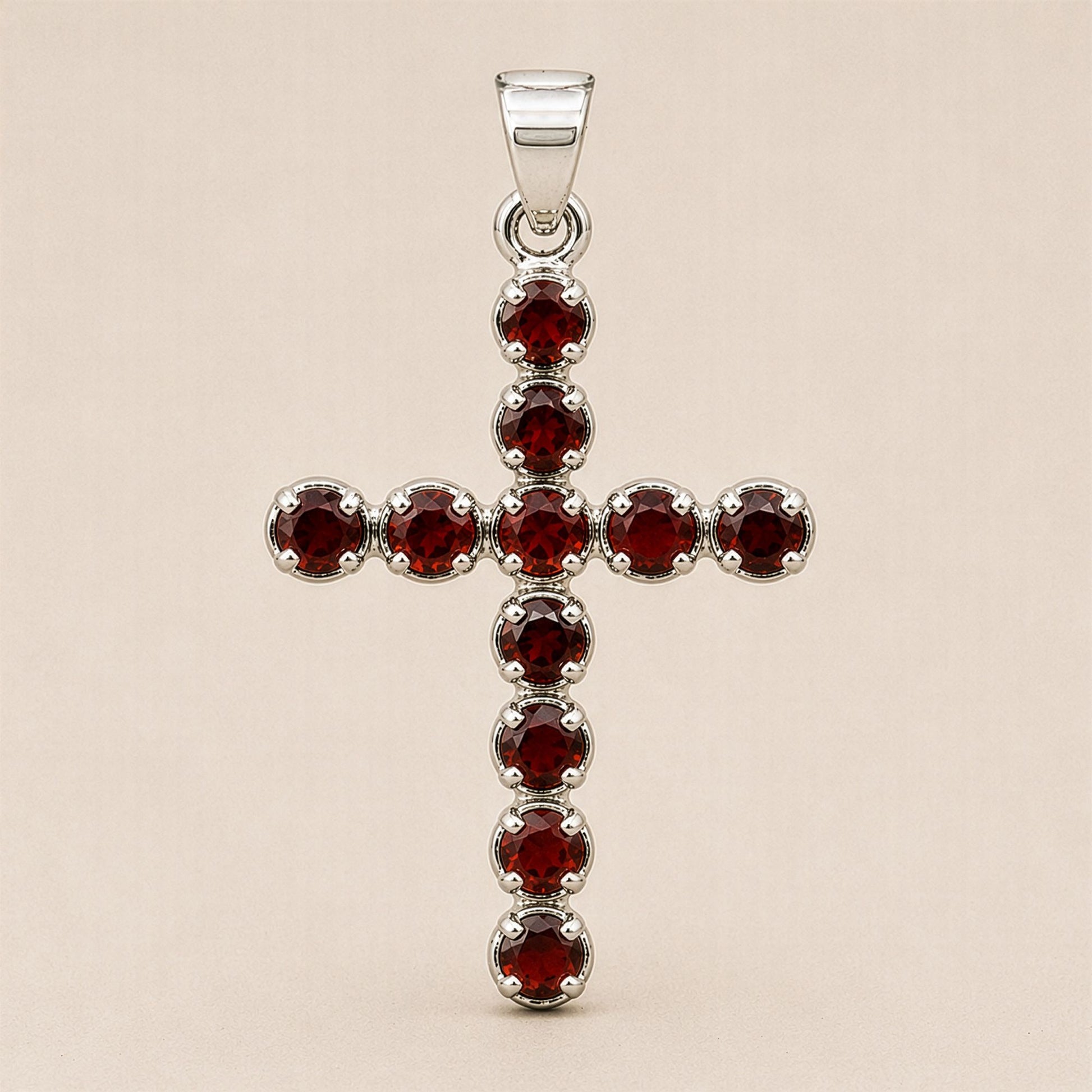 Indian Devotional Pendant - Silver Plated (45cm Chain)- Garnet Crucifix – lifestyle shot