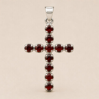Indian Devotional Pendant - Silver Plated (45cm Chain)- Garnet Crucifix – lifestyle shot