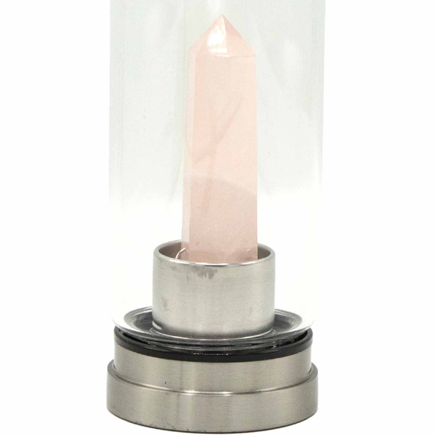 Crystal Infused Glass Water Bottle - Rejuvenating Rose Quartz - Obelisk – detail view