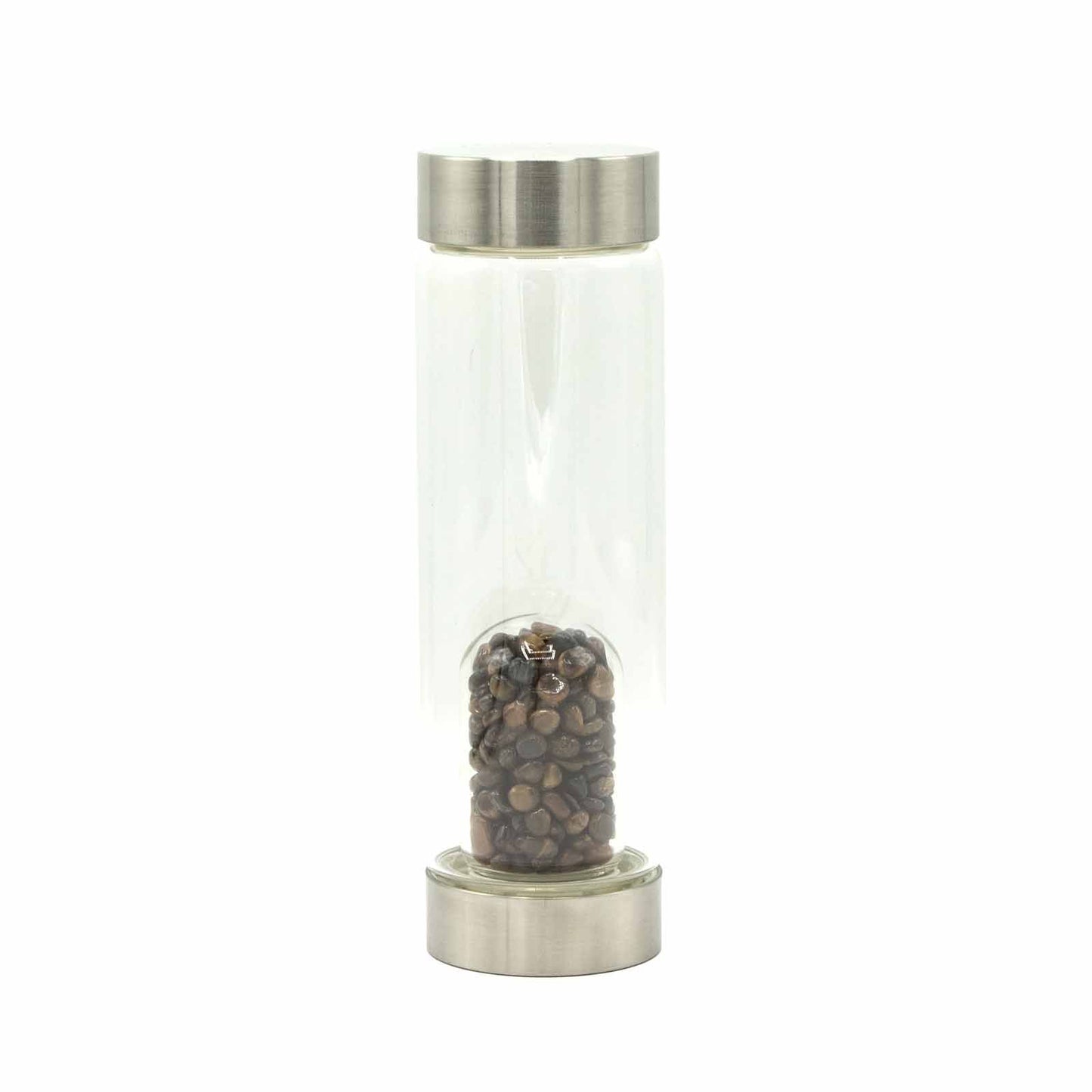 Crystal Infused Glass Water Bottle - Determined Tiger's Eye - Chips | Auro & Co