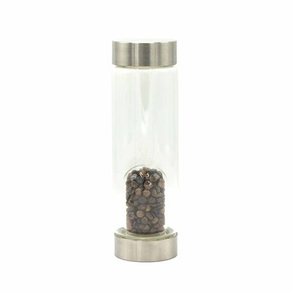 Crystal Infused Glass Water Bottle - Determined Tiger's Eye - Chips | Auro & Co