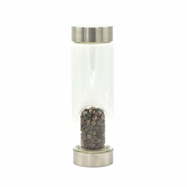 Crystal Infused Glass Water Bottle - Determined Tiger's Eye - Chips | Auro & Co