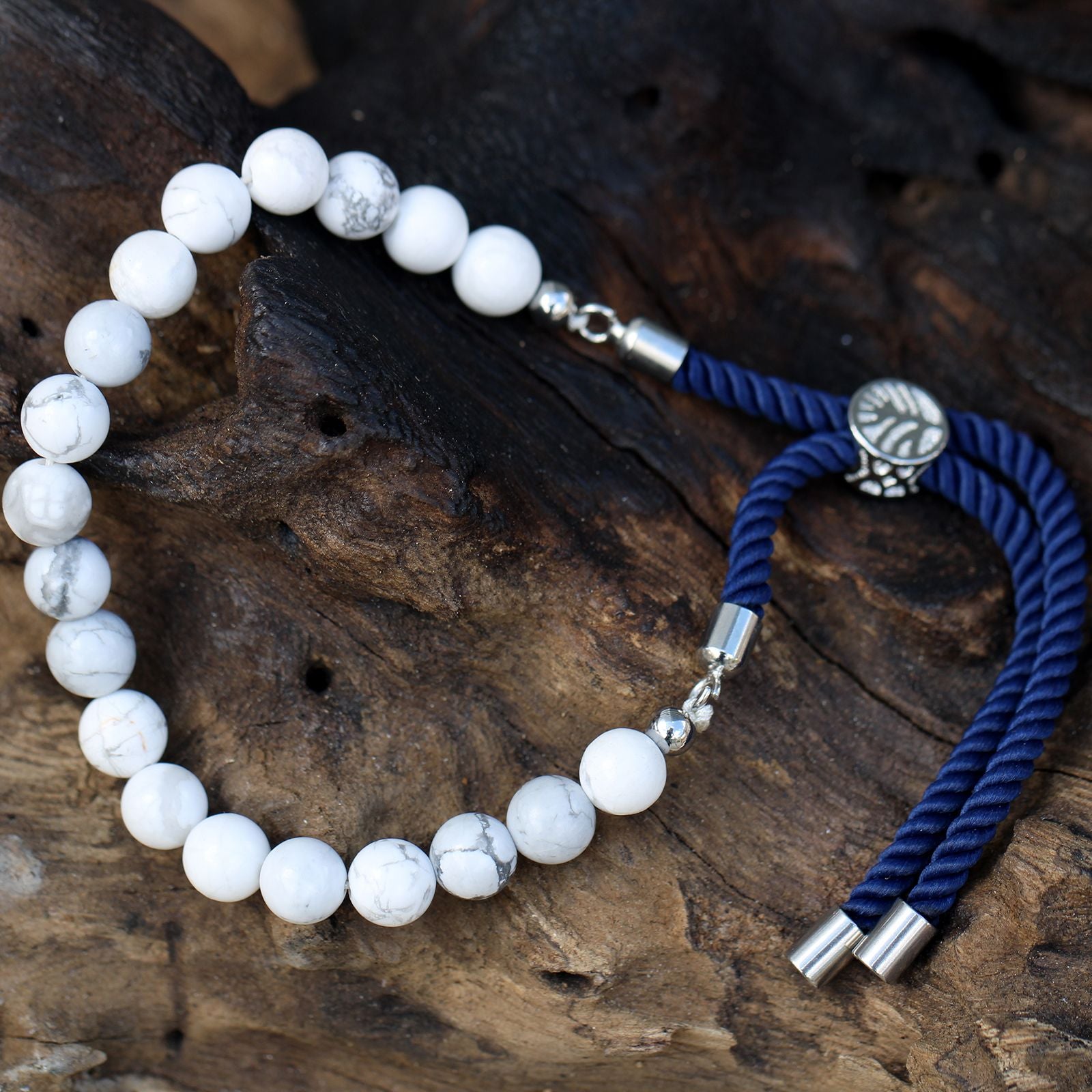 925 Silver Plated Gemstone Navy String Bracelet - White Howlite – product image 5