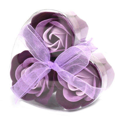 Lavender Roses Soap Flower Heart Box, Set of 3