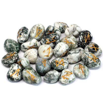 Runes Stone Set in Pouch - Tree Agate | Auro & Co