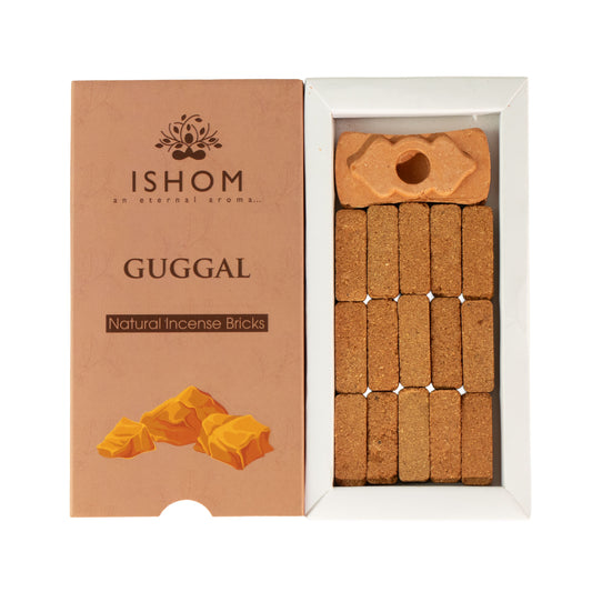 Guggal Natural Incense Smudge Bricks, Pack of 15 with Burner