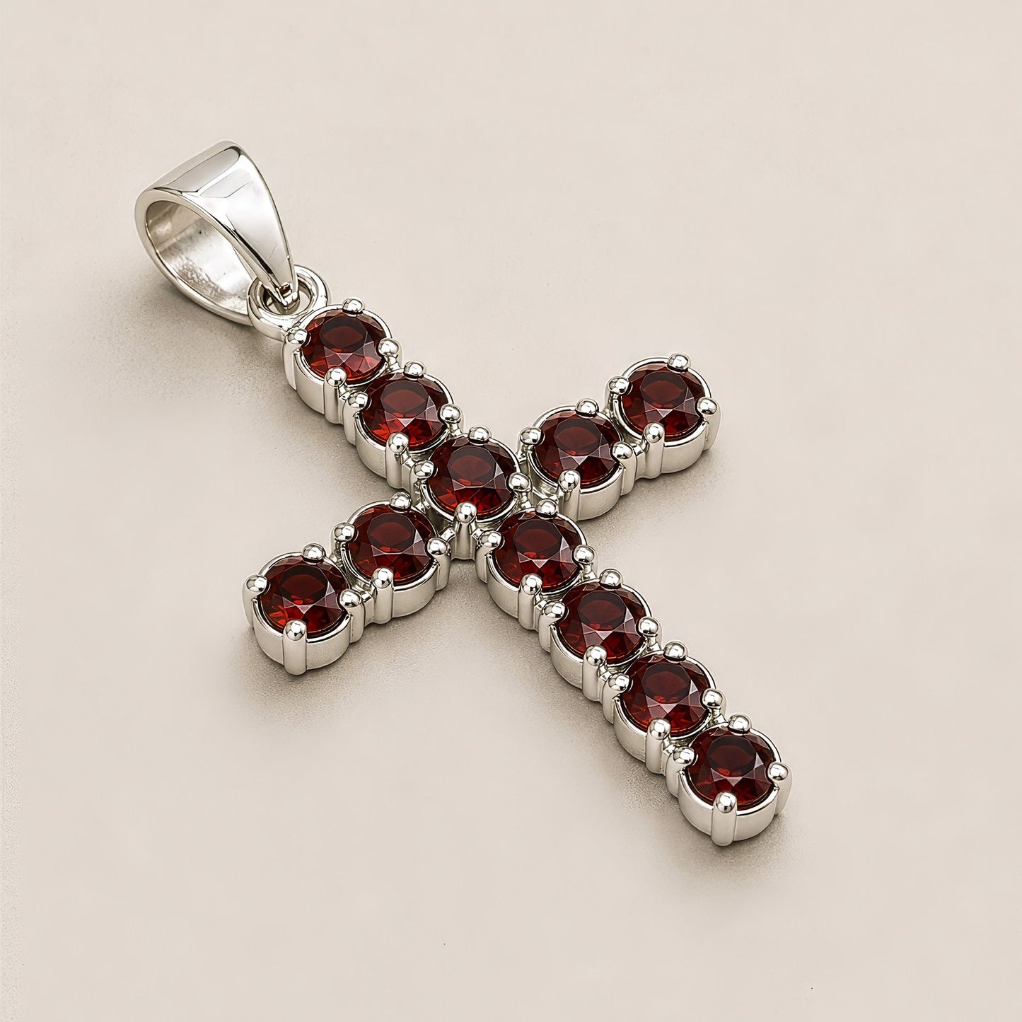 Indian Devotional Pendant - Silver Plated (45cm Chain)- Garnet Crucifix – packaging