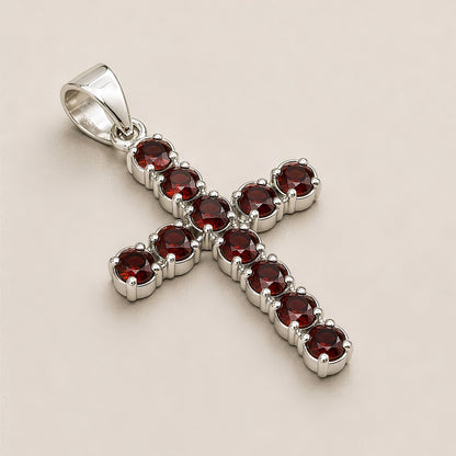 Indian Devotional Pendant - Silver Plated (45cm Chain)- Garnet Crucifix – packaging