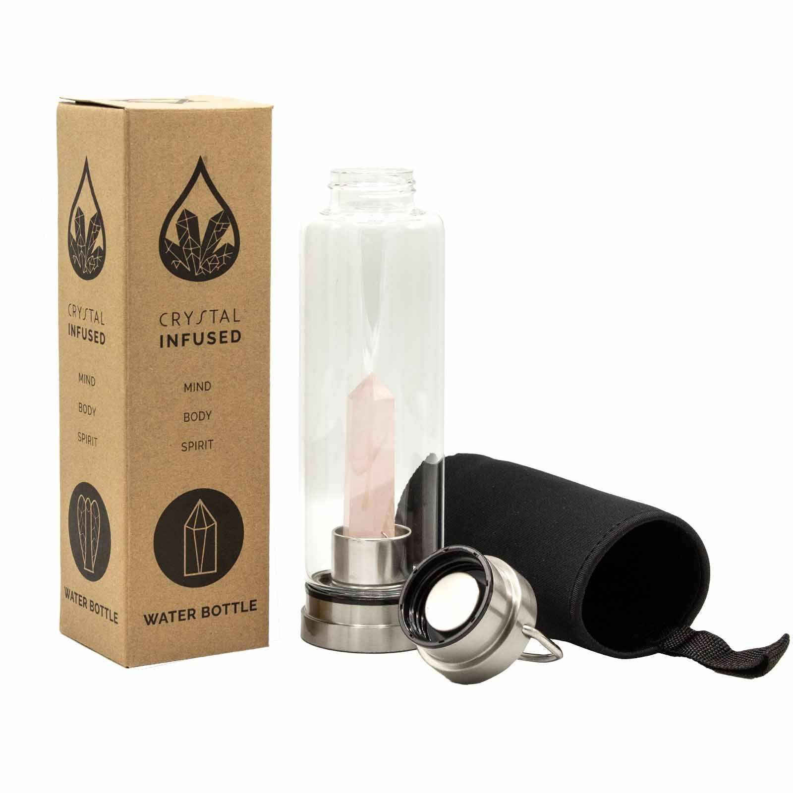 Crystal Infused Glass Water Bottle - Rejuvenating Rose Quartz - Obelisk – lifestyle shot