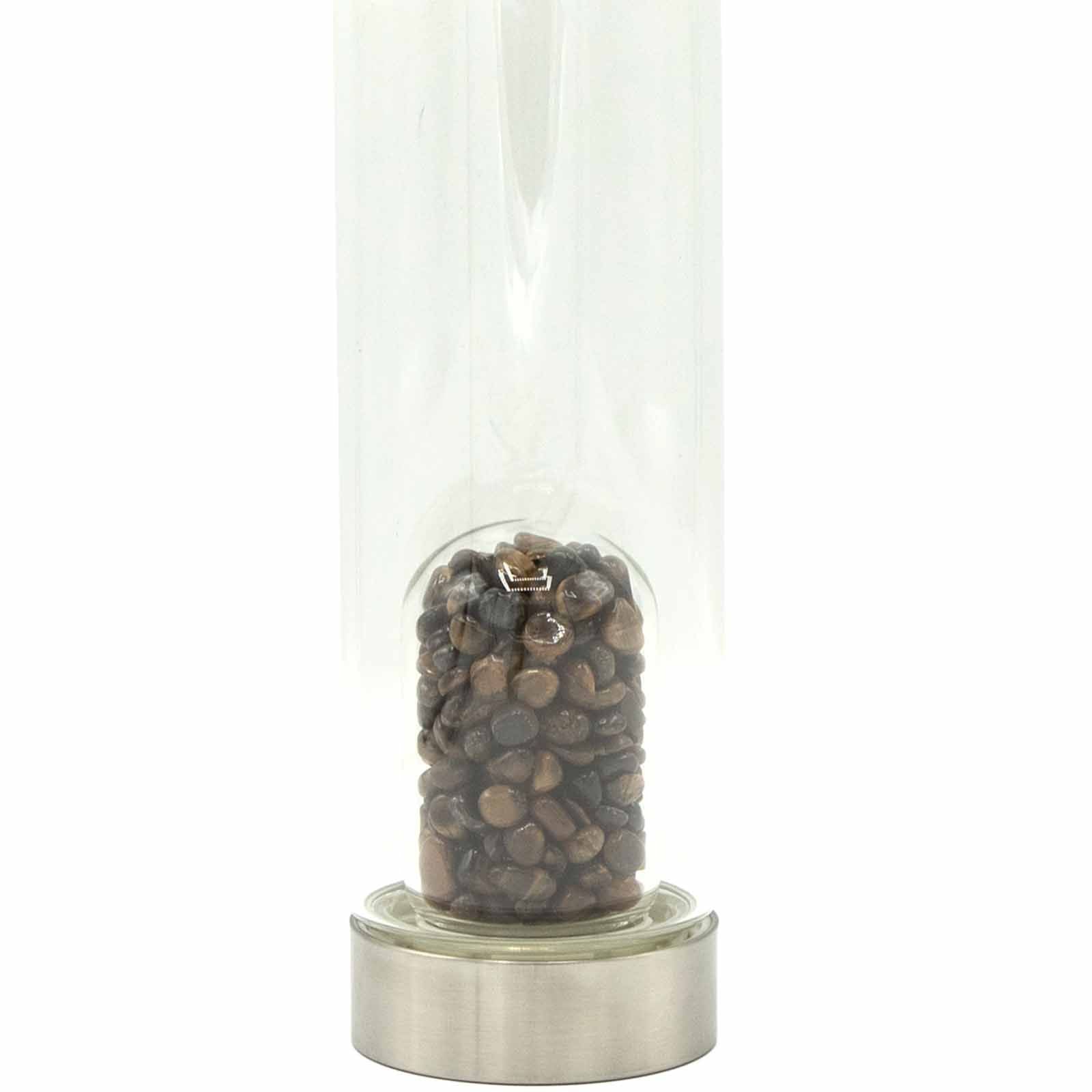 Crystal Infused Glass Water Bottle - Determined Tiger's Eye - Chips – detail view