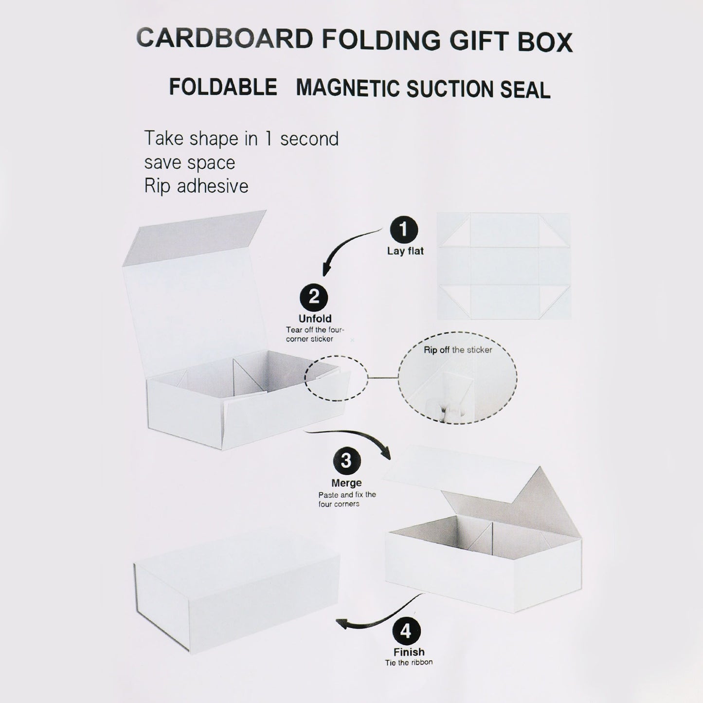 Flat Pack Gift Box - Medium Square (20x18.2x8cm) - Black