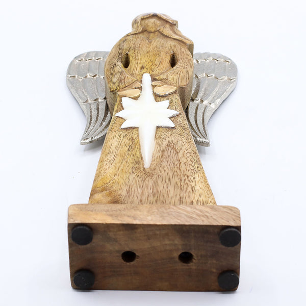 Large Mango Wood Peace Angel Metal Wings & Enamel Detail | Auro & Co